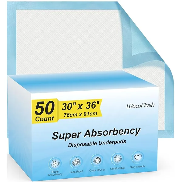 Wowflash Super Absorbency Disposable Underpads 30" x 36" 50ct
