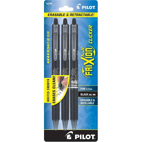 Pilot FriXion Clicker Erasable Pens Fine 0.7mm Black 3ct