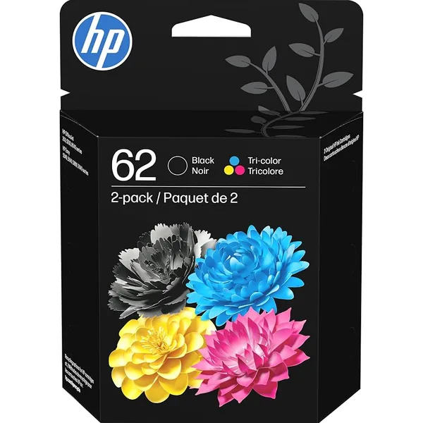 HP 62 Black & Tri-Color Ink Cartridges, 2-Pack