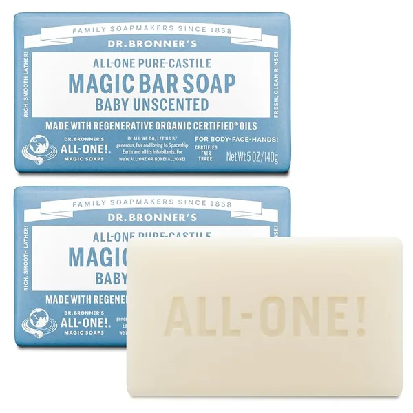Dr. Bronner's Pure-Castile Bar Soap Baby Unscented 5oz, 2-Pack