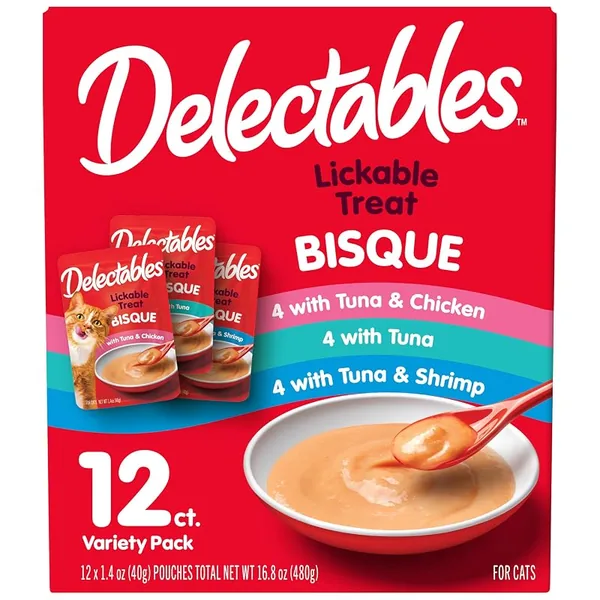 Delectables Bisque Lickable Cat Treats Chicken, Tuna & Shrimp 12ct