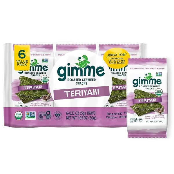 gimMe Organic Roasted Seaweed Snacks Teriyaki 0.17oz, 6ct