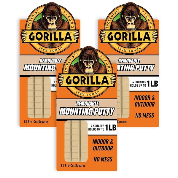 Gorilla Removable Mounting Putty 84 Squares, 3-Pack