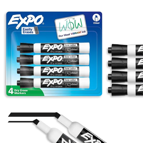 EXPO Low Odor Dry Erase Markers Chisel Tip Black 4ct