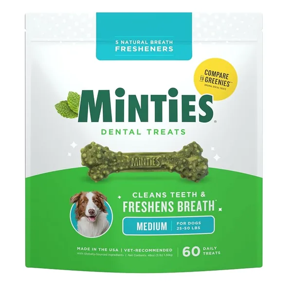 Minties Dental Chews for Dogs Medium Breeds 25-50 lb 60ct