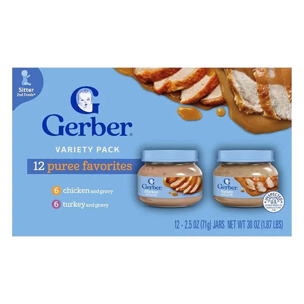 Gerber Stage 2 Chicken & Turkey Puree Variety Pack 2.5oz, 12-Pack