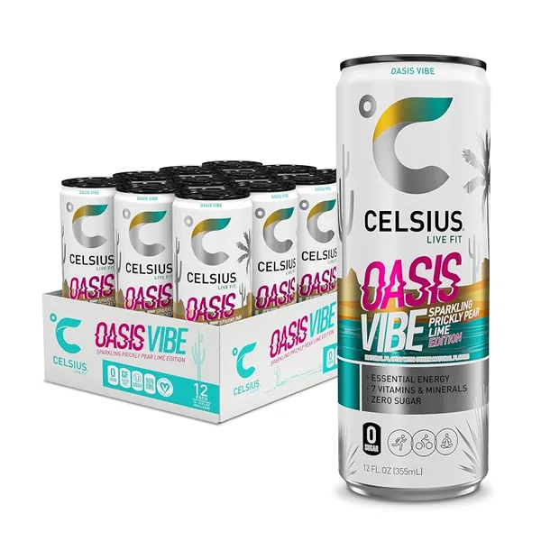 CELSIUS Oasis Vibe Prickly Pear Lime Energy Drink 12 fl oz, 12-Pack