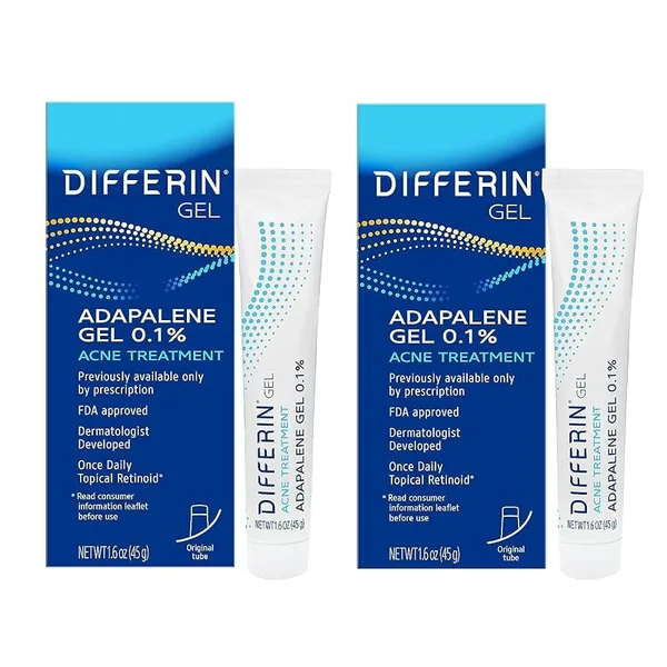 Differin Acne Treatment Gel 0.1% Adapalene 45g, 2-Pack