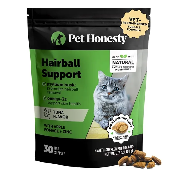 Pet Honesty Hairball Remedy Chews for Cats Tuna, 30-Day Supply