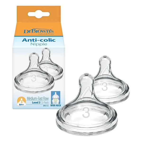 Dr. Brown's Natural Flow Wide-Neck Bottle Nipples Level 3 2ct