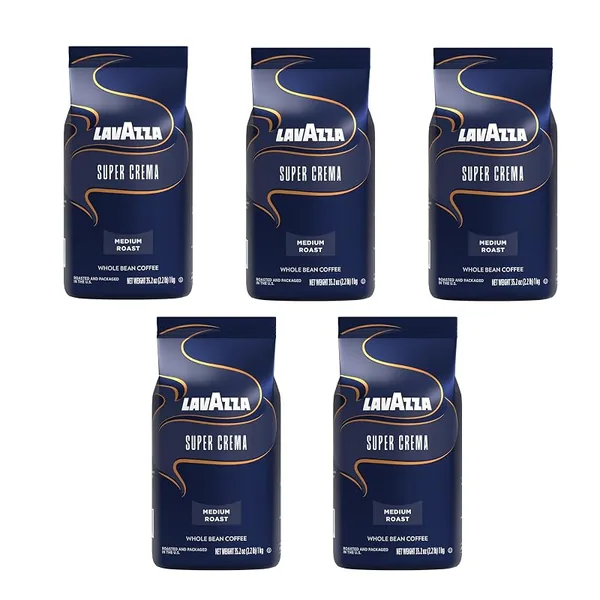 Lavazza Super Crema Whole Bean Coffee 2.2lb, 5-Pack