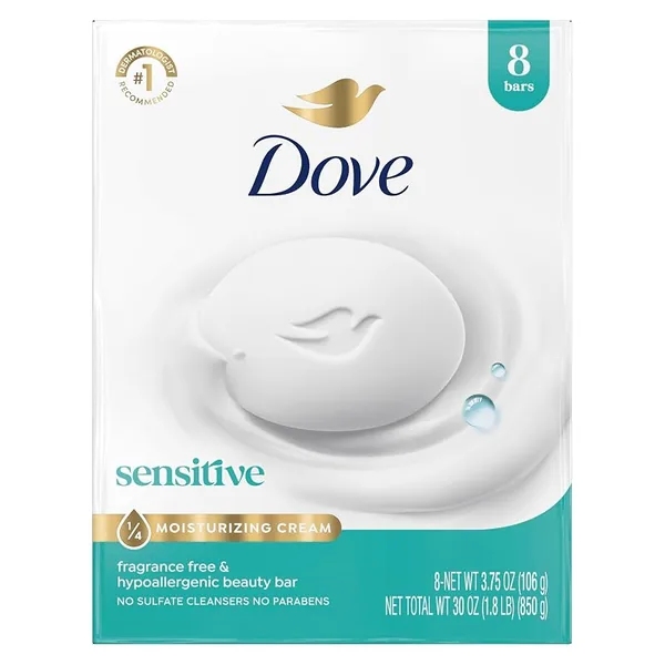 Dove Beauty Bar Sensitive Skin Fragrance-Free 3.75oz, 8 Bars