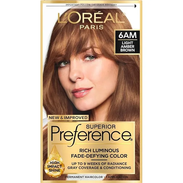 L'Oreal Paris Superior Preference Hair Color 6AM Light Amber Brown, 3-Pack